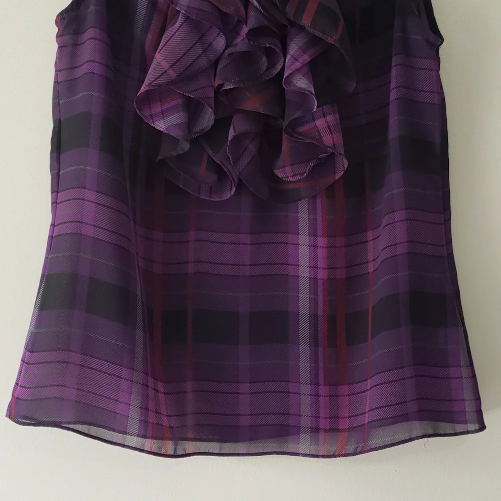 Lauren Ralph Lauren Sleeveless Plaid Blouse 4 Semi-sheer Office Career Academia - Picture 3 of 14